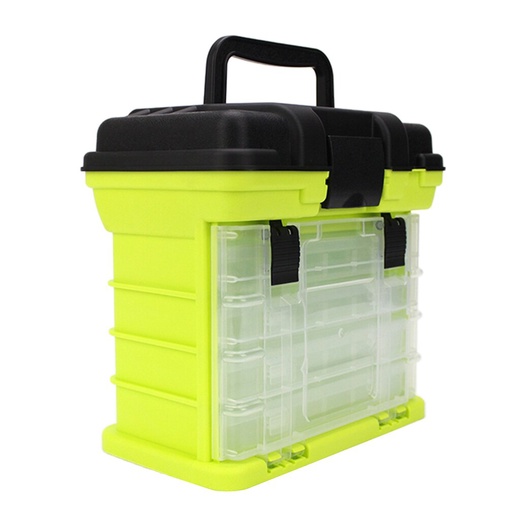 Ящик-органайзер пластиковый, рыболовный, 4 коробочки,Ш25*В25*Г15см,с пласт. ручкой,цв. желт. (XD035)